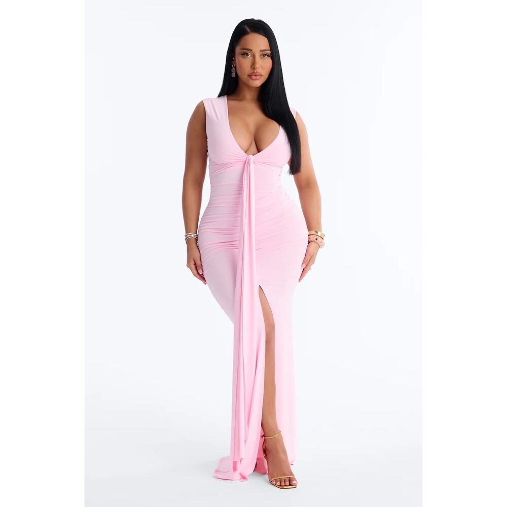 NWT Fashion Nova Stella Ruched Draped Maxi Dress Pink Size M